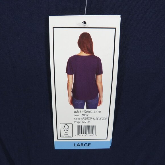 Nine West Womens Flutter Sleeve Top Large Navy Soft Casual Tee NWT $49.50 - Picture 5 of 6